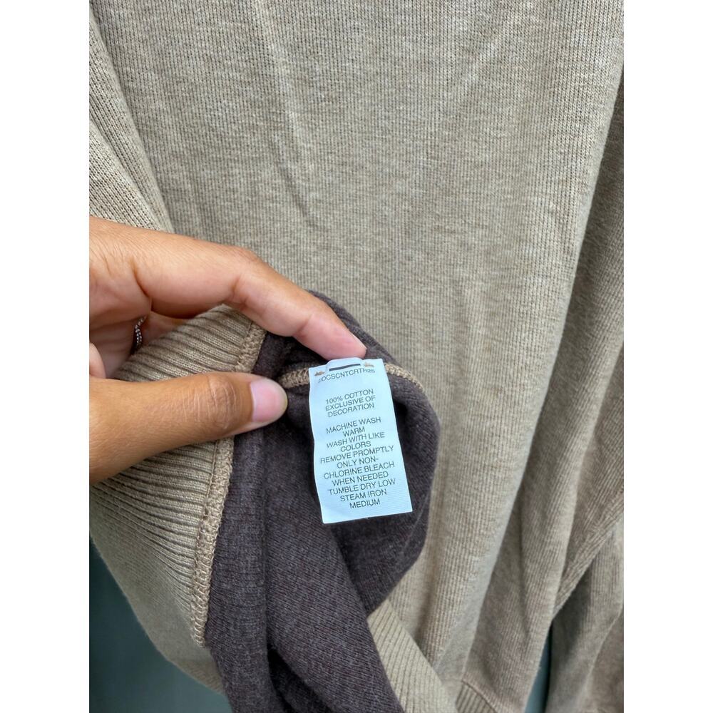 Cremieux 100% Cotton Quarter Zip Sweater Pullover Elbow Patches Tan L XL - Picture 5 of 5